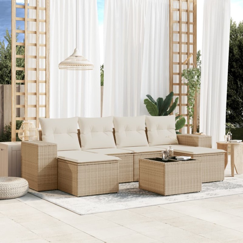 vidaXL 7-tlg. Garten-Sofagarnitur mit Kissen Beige Poly Rattan vidaXL 7-tlg. Garten-Sofagarnitur mit Kissen Beige Poly Rattan