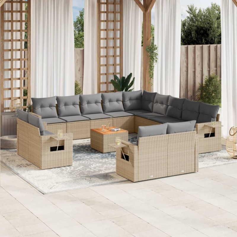 vidaXL 14-tlg. Garten-Sofagarnitur mit Kissen Beige Poly Rattan vidaXL 14-tlg. Garten-Sofagarnitur mit Kissen Beige Poly Rattan