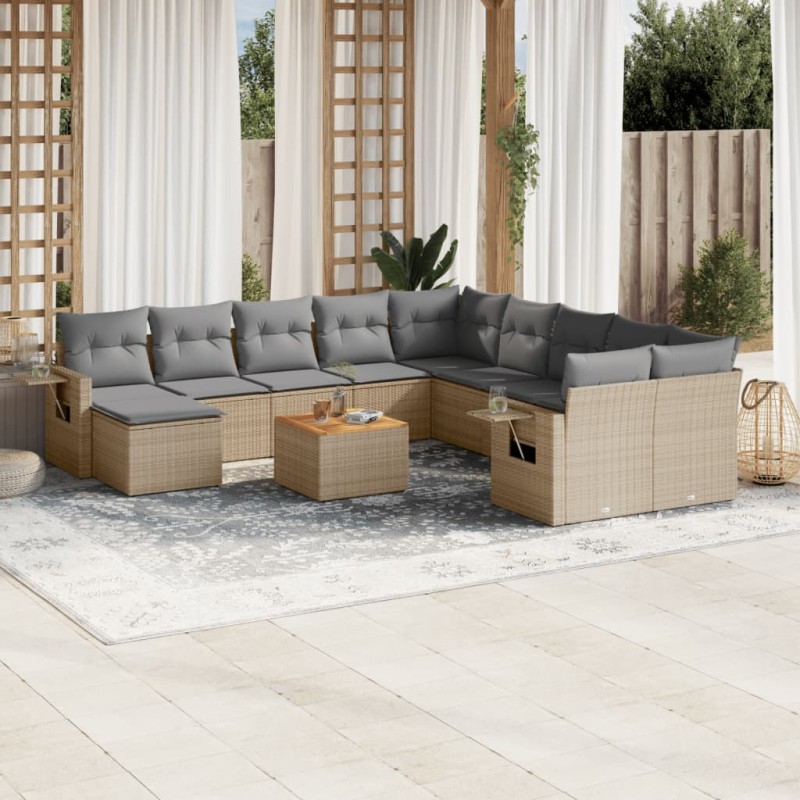 vidaXL 14-tlg. Garten-Sofagarnitur mit Kissen Beige Poly Rattan vidaXL 14-tlg. Garten-Sofagarnitur mit Kissen Beige Poly Rattan