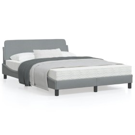vidaXL Bettgestell mit Kopfteil Hellgrau 140x200 cm Stoff