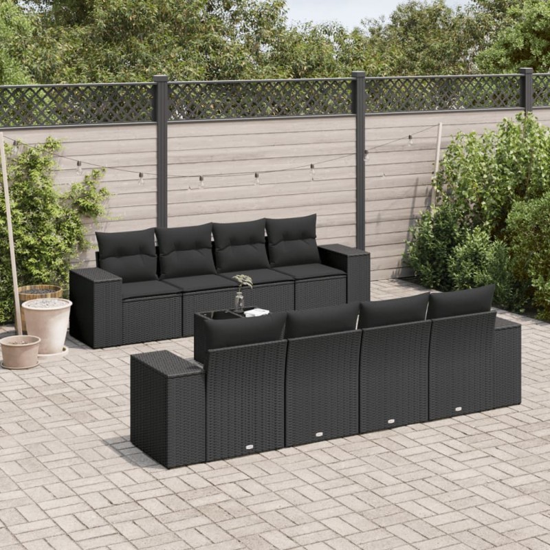 vidaXL 9-tlg. Garten-Sofagarnitur mit Kissen Schwarz Poly Rattan vidaXL 9-tlg. Garten-Sofagarnitur mit Kissen Schwarz Poly Rattan