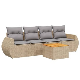 vidaXL 5-tlg. Garten-Sofagarnitur mit Kissen Beige Poly Rattan