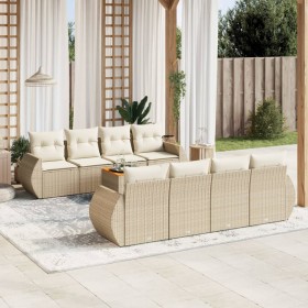 vidaXL 9-tlg. Garten-Sofagarnitur mit Kissen Beige Poly Rattan