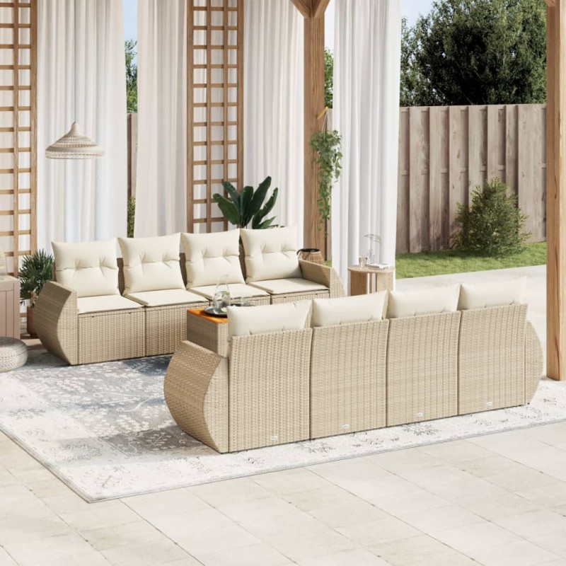 vidaXL 9-tlg. Garten-Sofagarnitur mit Kissen Beige Poly Rattan vidaXL 9-tlg. Garten-Sofagarnitur mit Kissen Beige Poly Rattan
