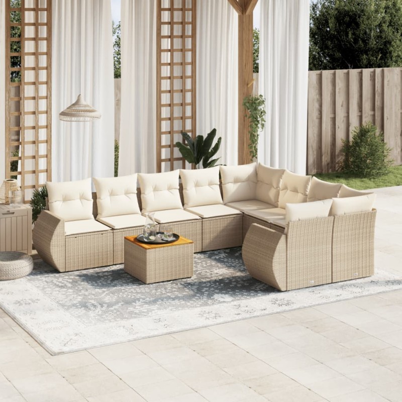 vidaXL 9-tlg. Garten-Sofagarnitur mit Kissen Beige Poly Rattan vidaXL 9-tlg. Garten-Sofagarnitur mit Kissen Beige Poly Rattan