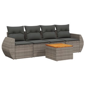 vidaXL 5-tlg. Garten-Sofagarnitur mit Kissen Grau Poly Rattan