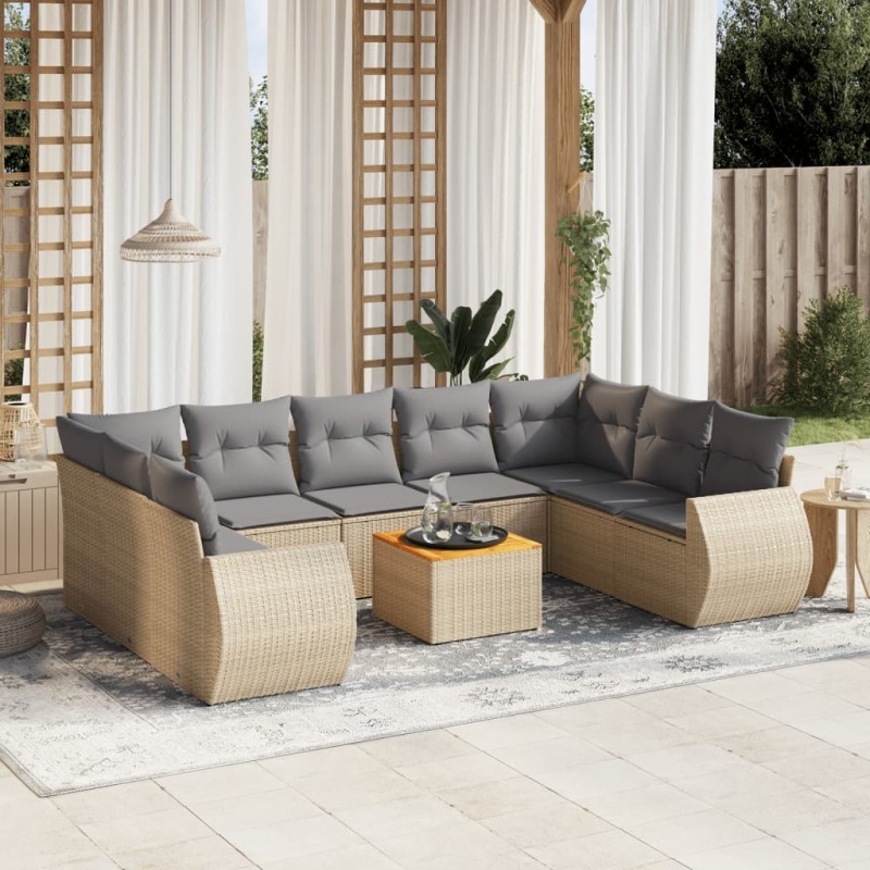 vidaXL 10-tlg. Garten-Sofagarnitur mit Kissen Beige Poly Rattan vidaXL 10-tlg. Garten-Sofagarnitur mit Kissen Beige Poly Rattan