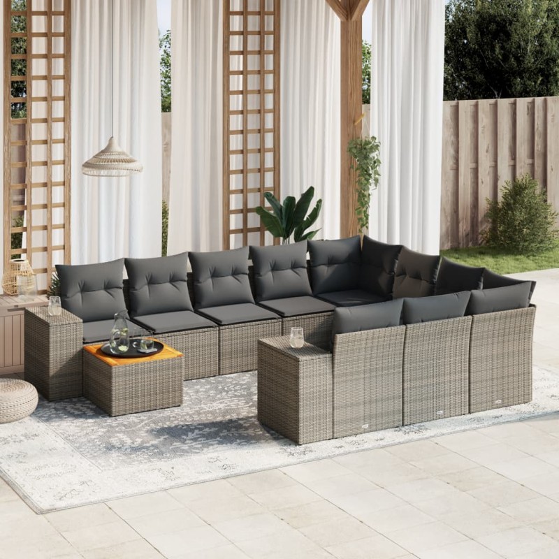 vidaXL 11-tlg. Garten-Sofagarnitur mit Kissen Grau Poly Rattan vidaXL 11-tlg. Garten-Sofagarnitur mit Kissen Grau Poly Rattan