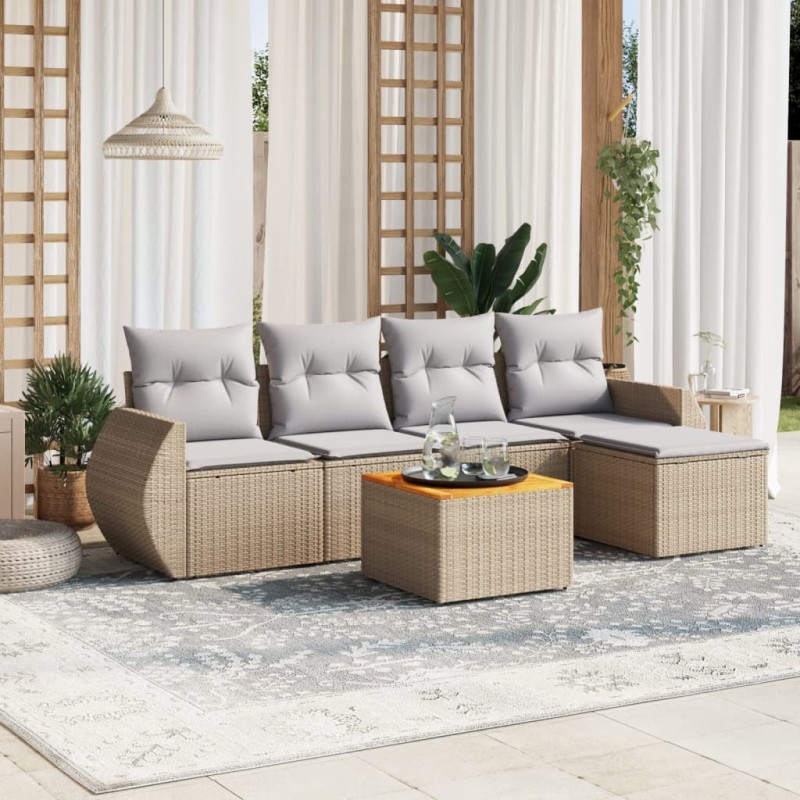vidaXL 6-tlg. Garten-Sofagarnitur mit Kissen Beige Poly Rattan vidaXL 6-tlg. Garten-Sofagarnitur mit Kissen Beige Poly Rattan