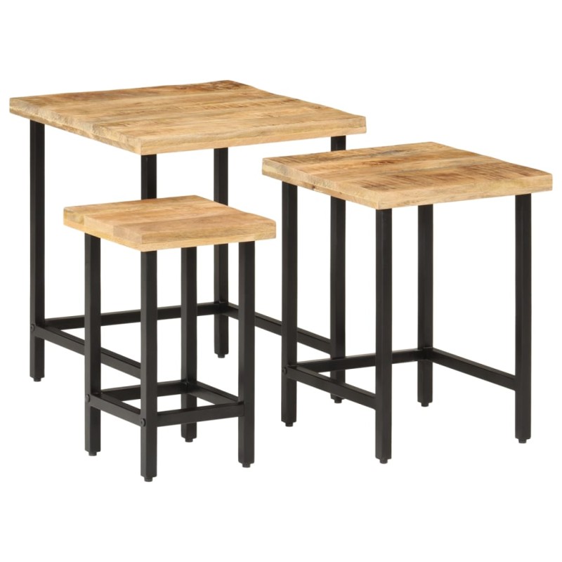 vidaXL Satztische 3 Stk. Raues Massivholz Mango und Eisen vidaXL Satztische 3 Stk. Raues Massivholz Mango und Eisen