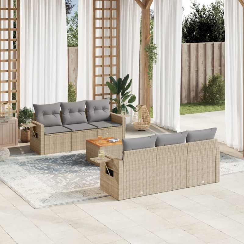 vidaXL 7-tlg. Garten-Sofagarnitur mit Kissen Beige Poly Rattan vidaXL 7-tlg. Garten-Sofagarnitur mit Kissen Beige Poly Rattan