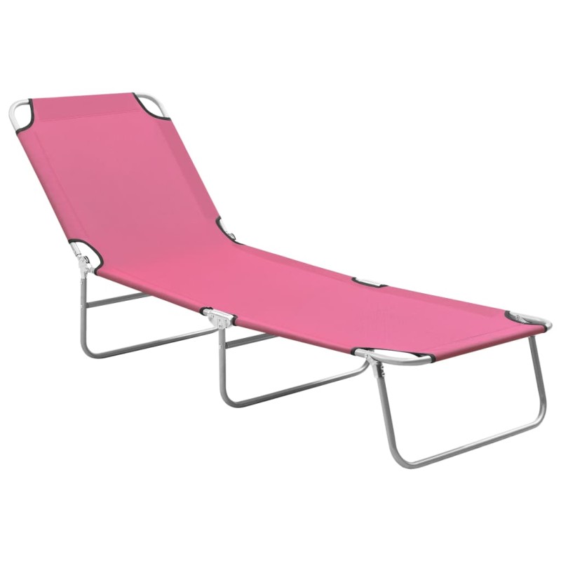 vidaXL Klappbare Sonnenliege Stahl und Stoff Rosa vidaXL Klappbare Sonnenliege Stahl und Stoff Rosa