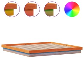 vidaXL Massivholzbett mit LED-Beleuchtung Wachsbraun 180x200 cm Kiefer