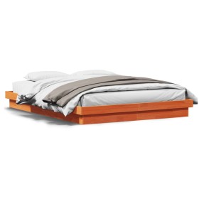 vidaXL Massivholzbett mit LED-Beleuchtung Wachsbraun 150x200 cm Kiefer
