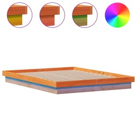 vidaXL Massivholzbett mit LED-Beleuchtung Wachsbraun 150x200 cm Kiefer