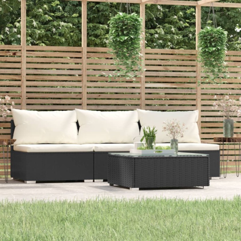 vidaXL 4-tlg. Garten-Lounge-Set mit Kissen Schwarz Poly Rattan vidaXL 4-tlg. Garten-Lounge-Set mit Kissen Schwarz Poly Rattan