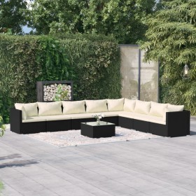 vidaXL 9-tlg. Garten-Lounge-Set mit Kissen Poly Rattan Schwarz
