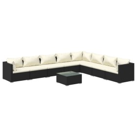 vidaXL 9-tlg. Garten-Lounge-Set mit Kissen Poly Rattan Schwarz