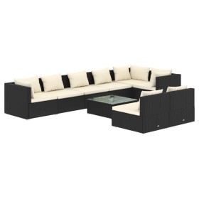 vidaXL 9-tlg. Garten-Lounge-Set mit Kissen Schwarz Poly Rattan