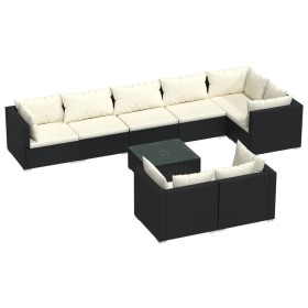vidaXL 9-tlg. Garten-Lounge-Set mit Kissen Schwarz Poly Rattan
