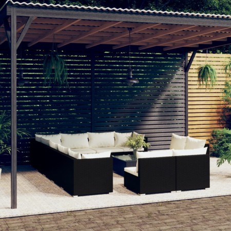 vidaXL 13-tlg. Garten-Lounge-Set mit Kissen Schwarz Poly Rattan