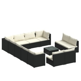 vidaXL 13-tlg. Garten-Lounge-Set mit Kissen Schwarz Poly Rattan