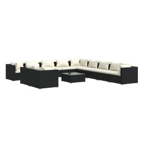 vidaXL 12-tlg. Garten-Lounge-Set mit Kissen Schwarz Poly Rattan