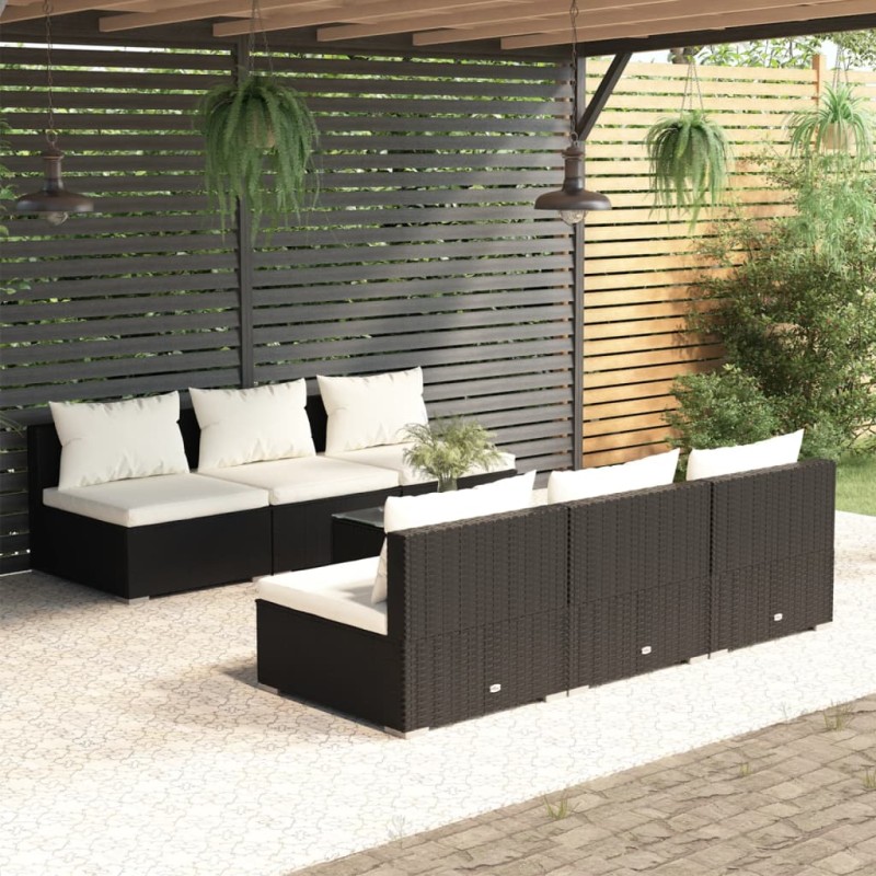 vidaXL 7-tlg. Garten-Lounge-Set mit Kissen Poly Rattan Schwarz vidaXL 7-tlg. Garten-Lounge-Set mit Kissen Poly Rattan Schwarz