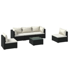 vidaXL 6-tlg. Garten-Lounge-Set mit Kissen Poly Rattan Schwarz
