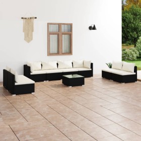 vidaXL 9-tlg. Garten-Lounge-Set mit Kissen Poly Rattan Schwarz