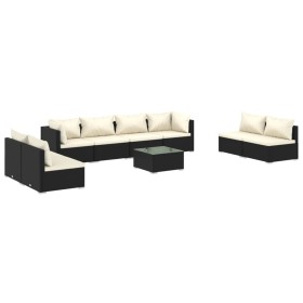 vidaXL 9-tlg. Garten-Lounge-Set mit Kissen Poly Rattan Schwarz