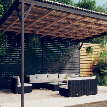 vidaXL 9-tlg. Garten-Lounge-Set mit Kissen Poly Rattan Schwarz