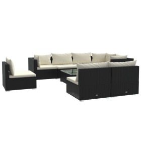 vidaXL 9-tlg. Garten-Lounge-Set mit Kissen Poly Rattan Schwarz