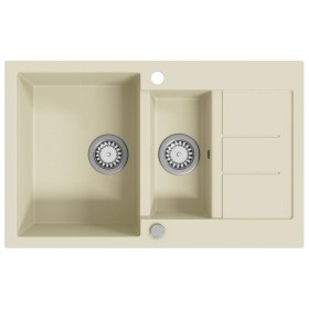 vidaXL Granitspüle Doppelbecken Beige