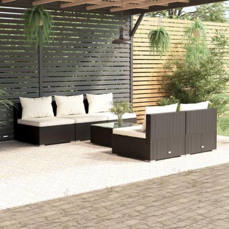 vidaXL 6-tlg. Garten-Lounge-Set mit Kissen Poly Rattan Schwarz