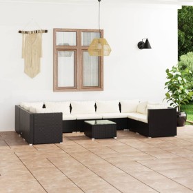 vidaXL 10-tlg. Garten-Lounge-Set mit Kissen Poly Rattan Schwarz