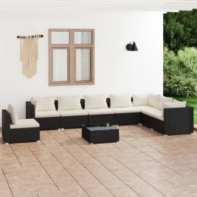 vidaXL 9-tlg. Garten-Lounge-Set mit Kissen Poly Rattan Schwarz