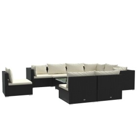 vidaXL 10-tlg. Garten-Lounge-Set mit Kissen Poly Rattan Schwarz