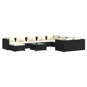 vidaXL 11-tlg. Garten-Lounge-Set mit Kissen Poly Rattan Schwarz