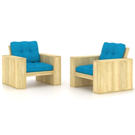 vidaXL Gartenstühle 2 Stk. mit Blauen Kissen Kiefer Imprägniert