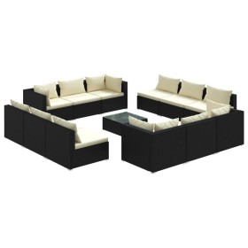 vidaXL 13-tlg. Garten-Lounge-Set mit Kissen Poly Rattan Schwarz