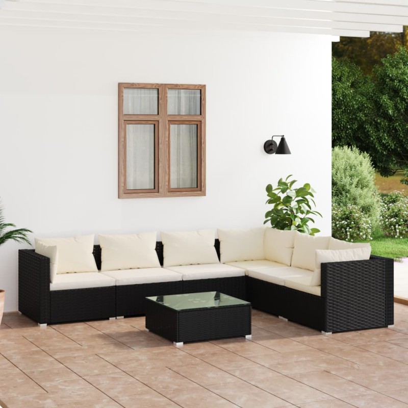 vidaXL 7-tlg. Garten-Lounge-Set mit Kissen Poly Rattan Schwarz vidaXL 7-tlg. Garten-Lounge-Set mit Kissen Poly Rattan Schwarz