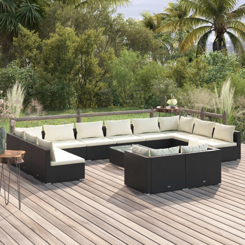 vidaXL 13-tlg. Garten-Lounge-Set mit Kissen Schwarz Poly Rattan vidaXL 13-tlg. Garten-Lounge-Set mit Kissen Schwarz Poly Rattan