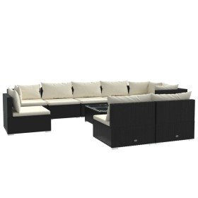 vidaXL 10-tlg. Garten-Lounge-Set mit Kissen Poly Rattan Schwarz