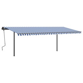 vidaXL Markise Manuell Einziehbar mit Pfosten 6x3,5 m Blau Weiß