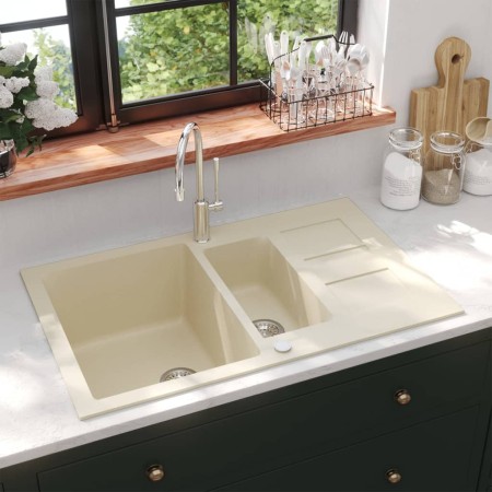 vidaXL Granitspüle Doppelbecken Beige