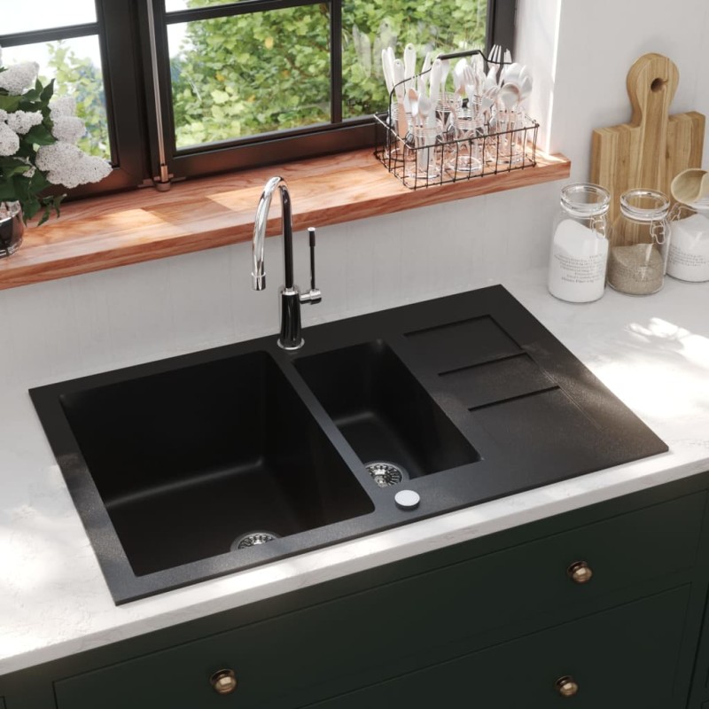 vidaXL Granitspüle Doppelbecken Schwarz vidaXL Granitspüle Doppelbecken Schwarz