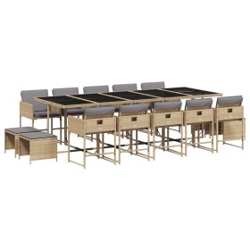 vidaXL 15-tlg. Garten-Essgruppe mit Kissen Beigemischung Poly Rattan