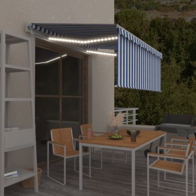 vidaXL Markise Automatisch mit Rollo LED Windsensor 3x2,5 Blau & Weiß  
