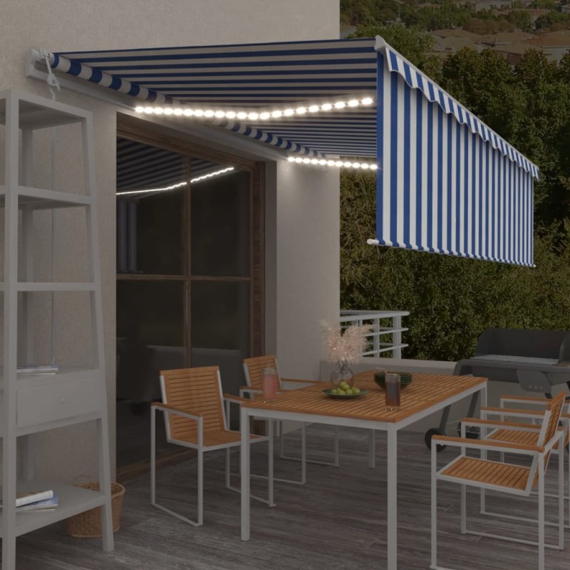 vidaXL Markise Automatisch mit Rollo LED Windsensor 5x3m Blau & Weiß vidaXL Markise Automatisch mit Rollo LED Windsensor 5x3m Blau & Weiß